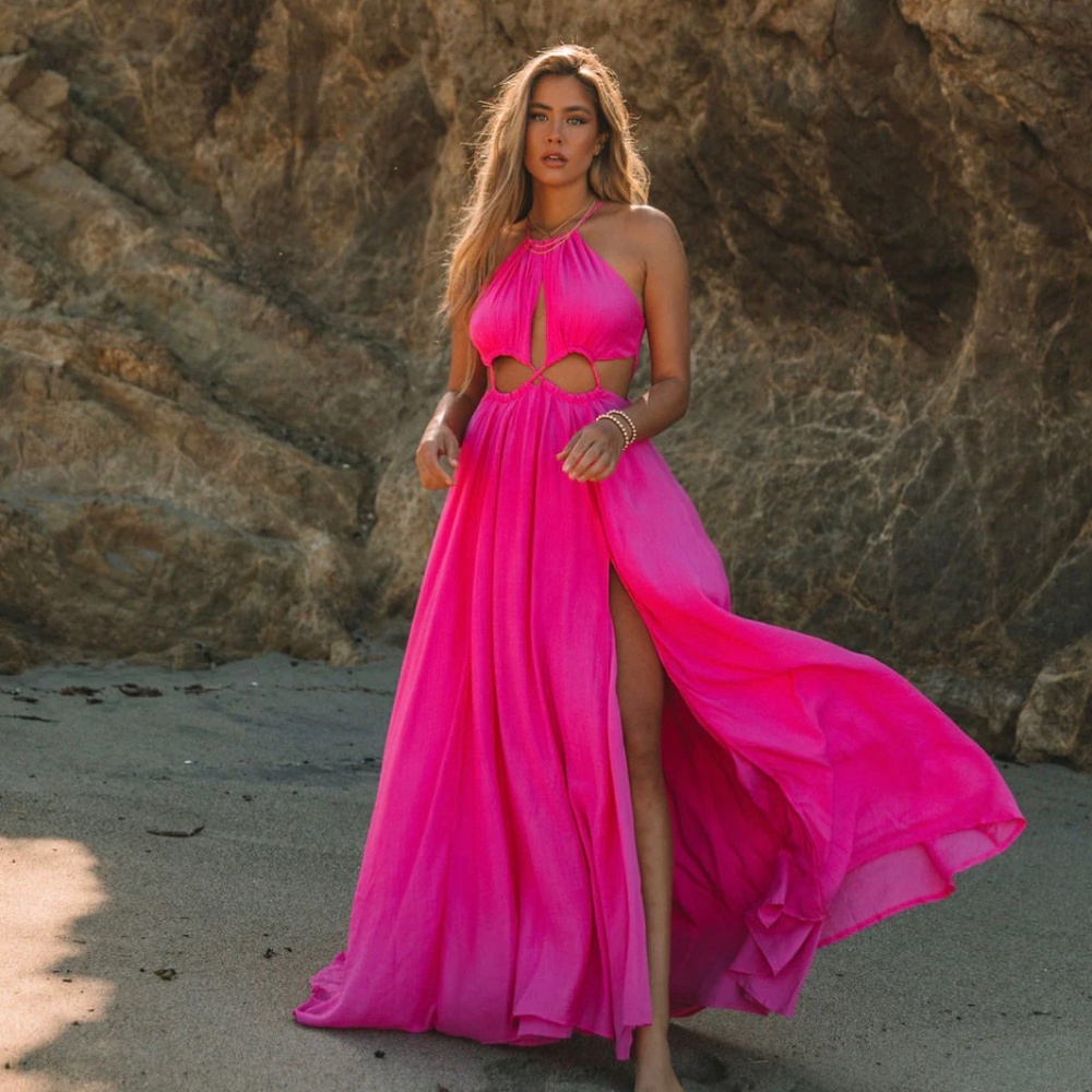 Pink maxi cutout dress